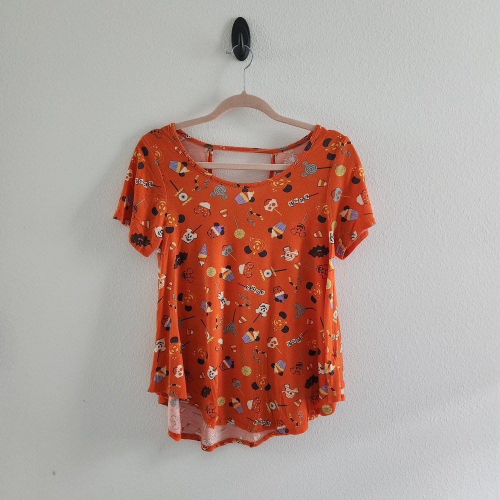 Disney Halloween‎ Treats Mickey Minnie Short Sleeve top Cutout Back size Small